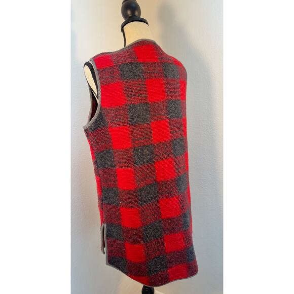 Woolrich Buffalo Plaid Wool Vest Red Gray Black Womens Long Tunic L Cabincore - Picture 3 of 7